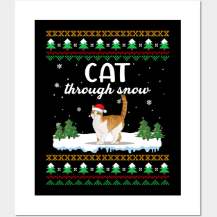 Cat Through Snow Funny Christmas Costume Posters and Art